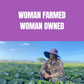 Woman in a field with 'Woman Farmed, Woman Owned' text on a purple background and a woman farmer in a field with pumpkin plants used to make pumpkin puree for baby food pouches